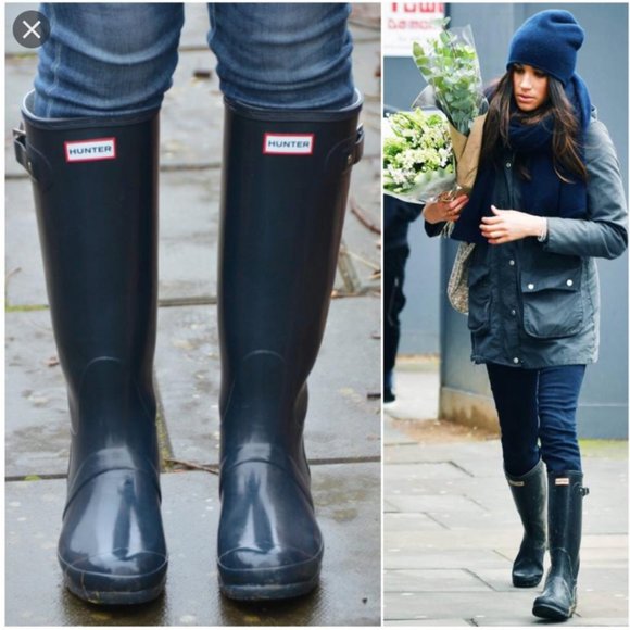 HUNTER | Tall Matte Navy Blue Rain Boots - Picture 2 of 8